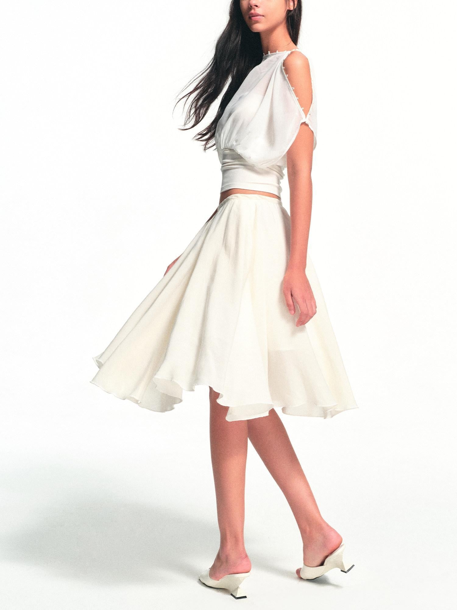 kvkv White Textured Pleated Layered Studded Women&