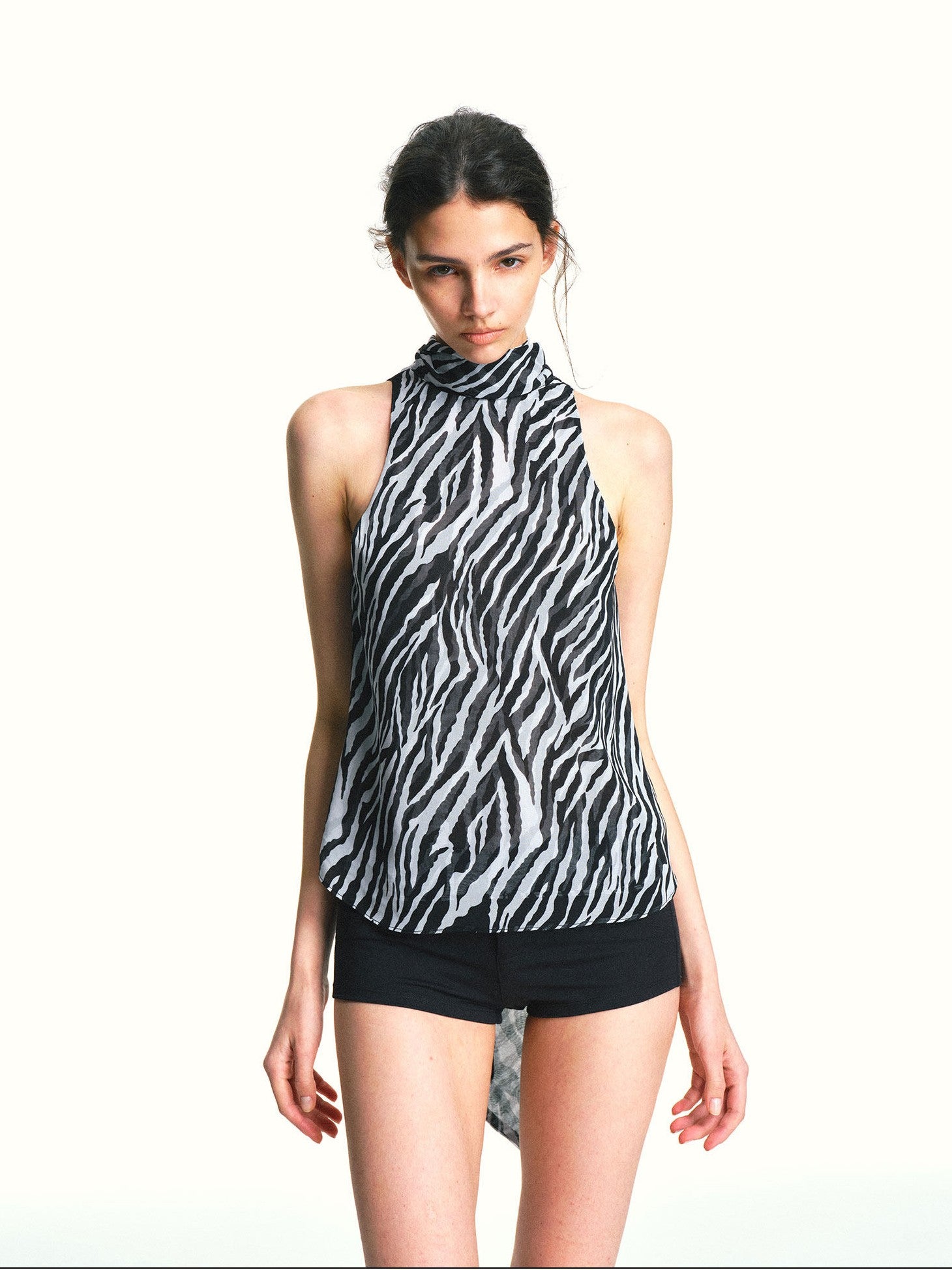 kvkv Zebra Print Halter Tie Layered Breathable Women&