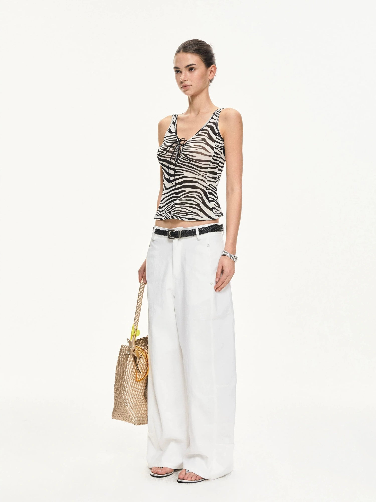 KVKV Yoga Clothing Brand - Zebra Stripe Drawstring Vest