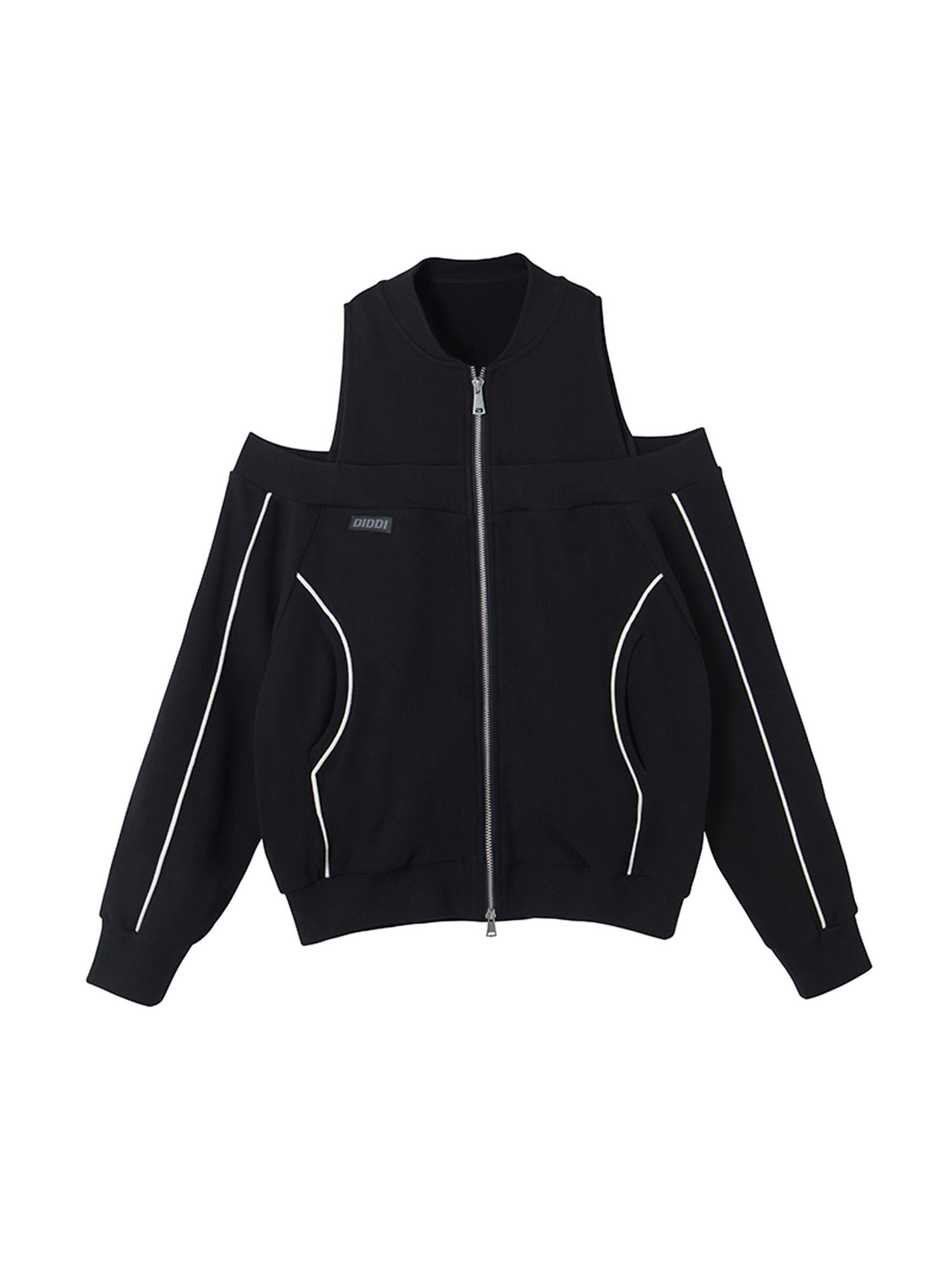 DIDDI MODA Oversized Black Cutout Shoulder Sweatshirt