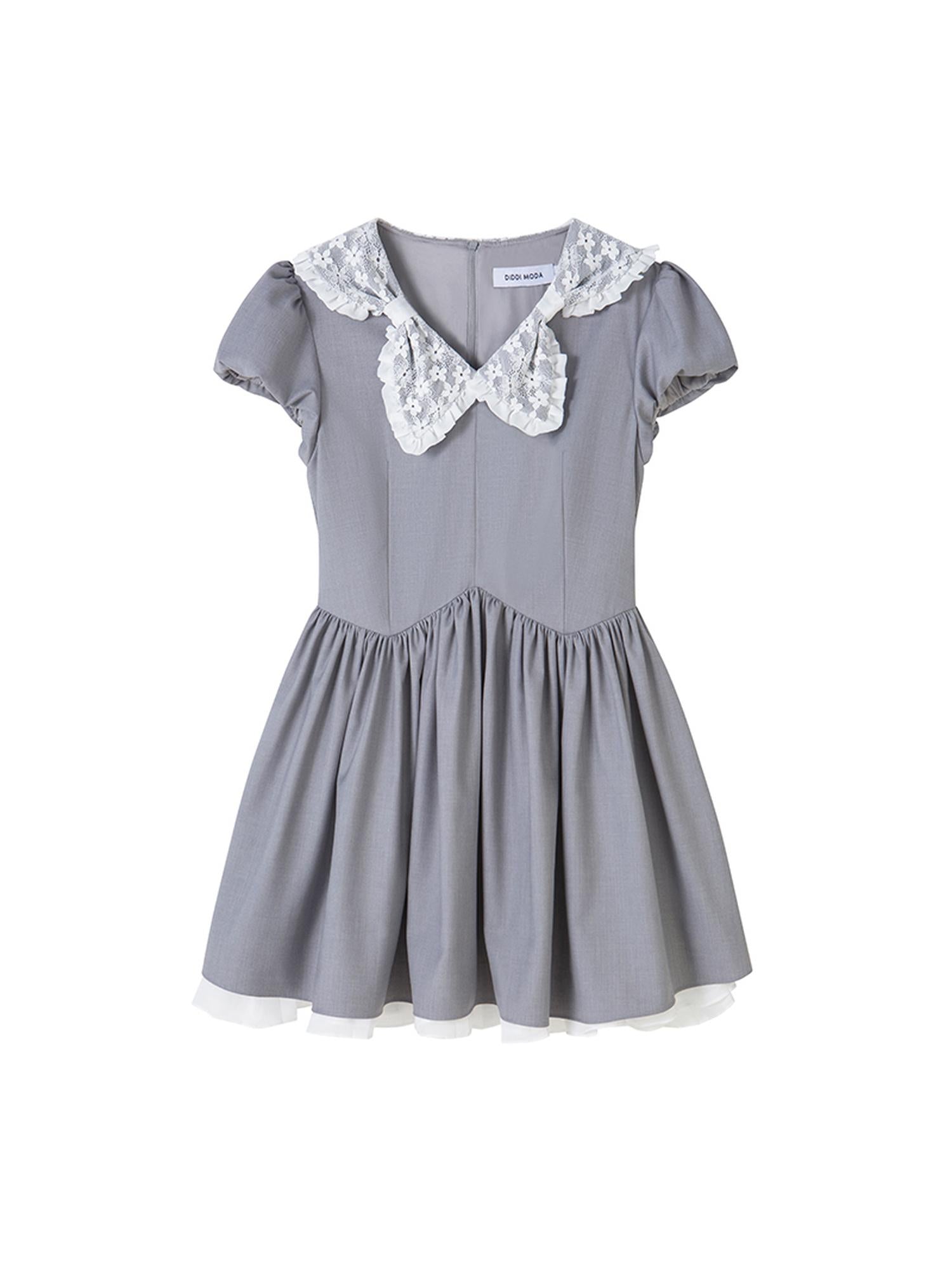 DIDDI MODA Butterfly Bow Waist Defining Gray Mini Dress