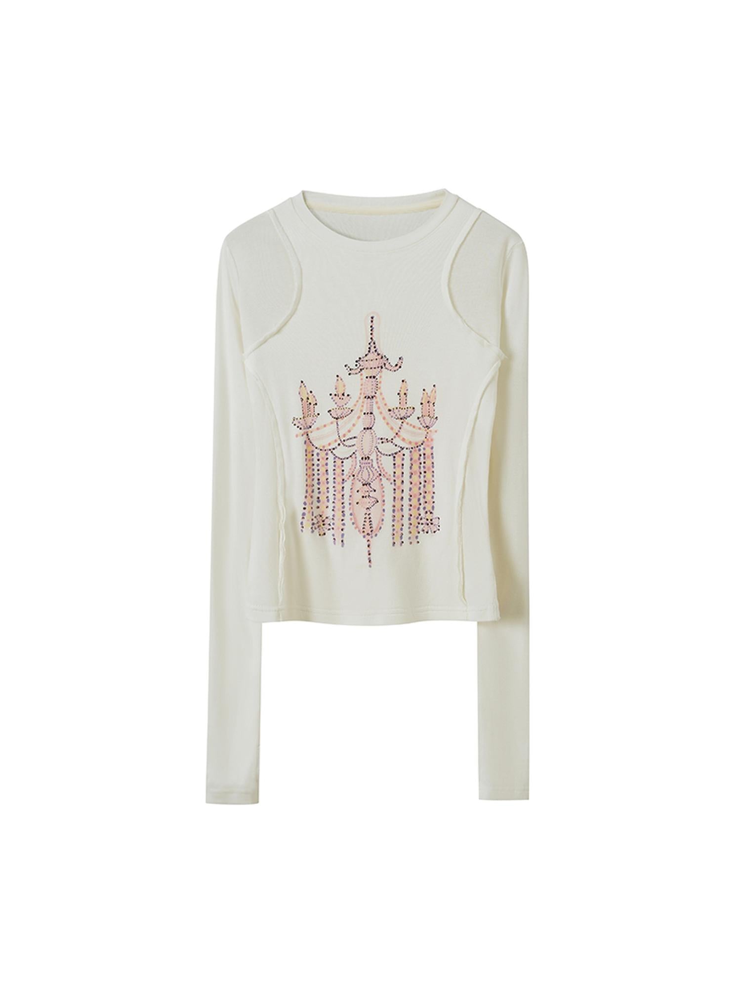 DIDDI MODA Classic Crystal Chandelier Print Layered Long Sleeve Top