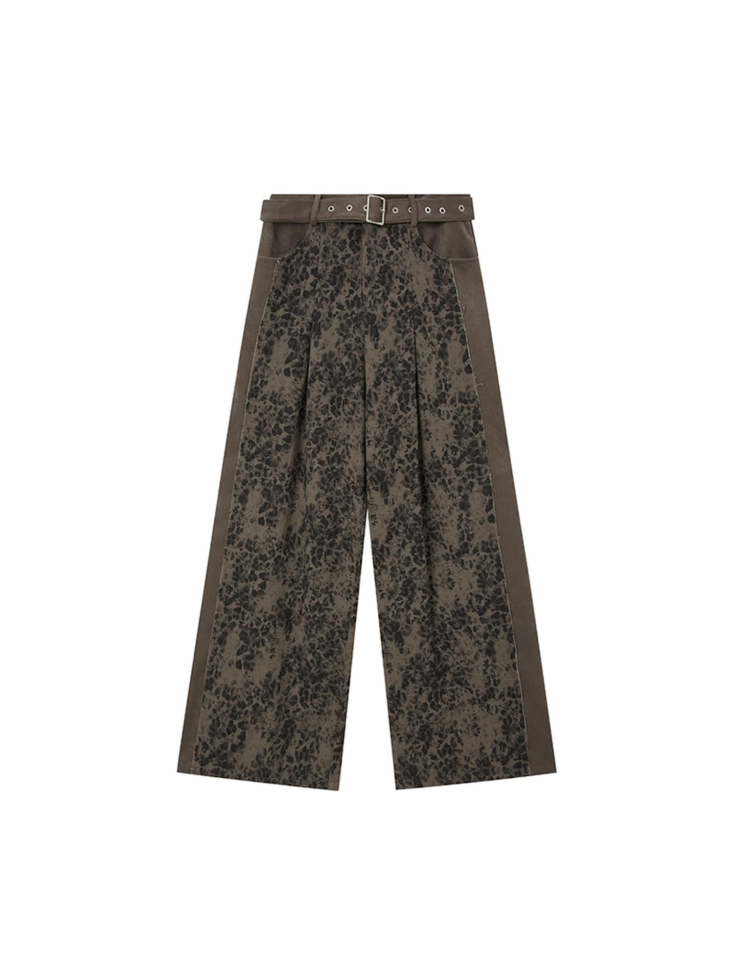 DIDDI MODA Colorblock Leopard Print Wide Leg Pants