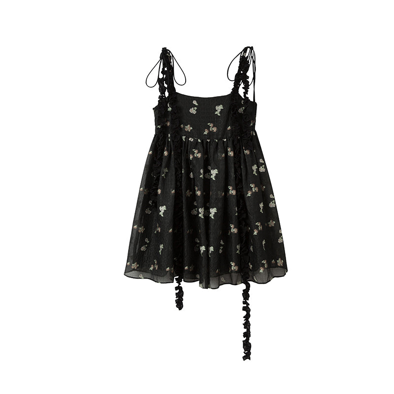 DIDDI MODA Lace Strap Floral Babydoll Dress With Bow Tie Detail