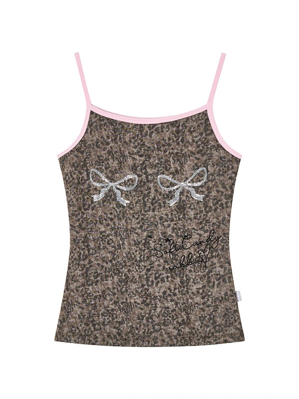 Sparkly Leopard Bow Tie-Dye Summer Camisole Top
