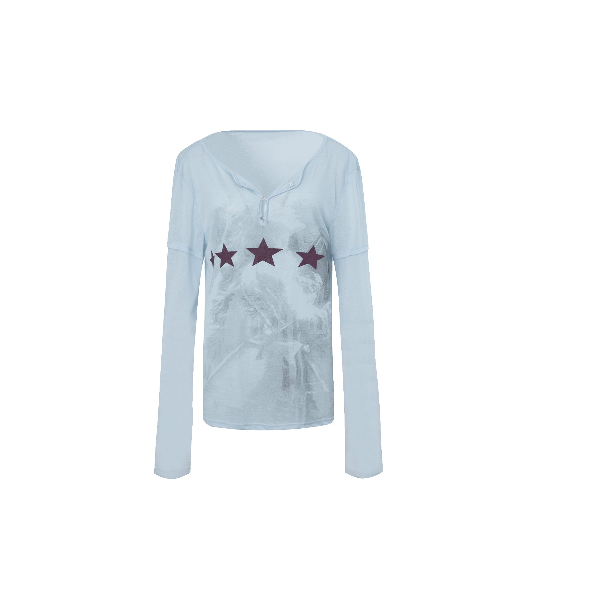 V Neck Loose Long Sleeve Sunscreen Printed T Shirt
