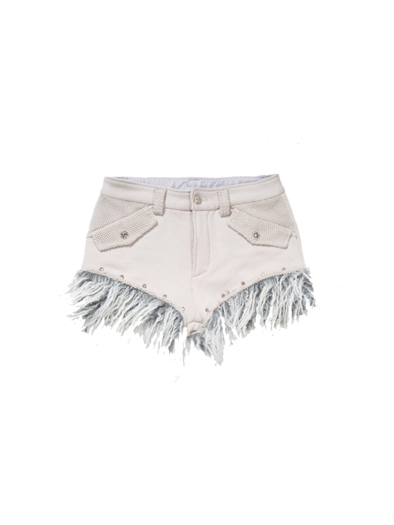 ARIADNAw Patchwork Wool Punk Shorts Deer Velvet Street Edge