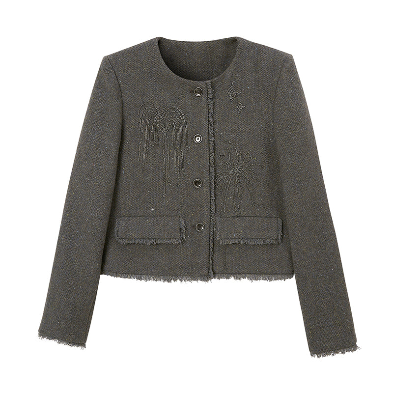 DIDDI MODA Embroidered Tweed Short Jacket With Beaded Fireworks