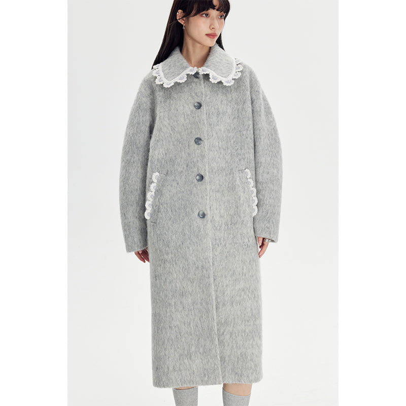 DIDDI MODA Vintage Crochet Lace Peacoat With Horn Buttons