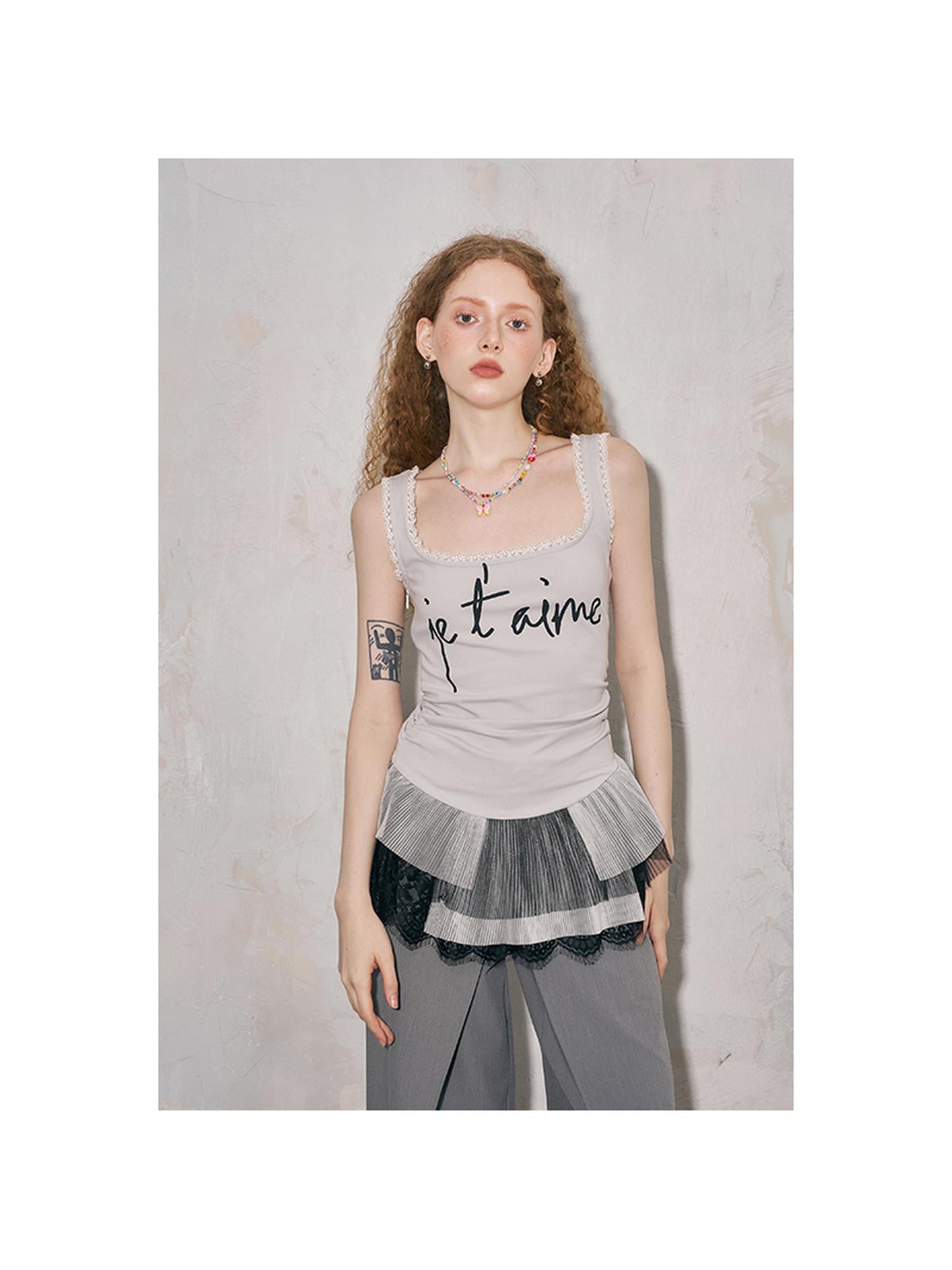 DIDDI MODA Sweet Edge Lace Trim Mesh Layered Crop Top