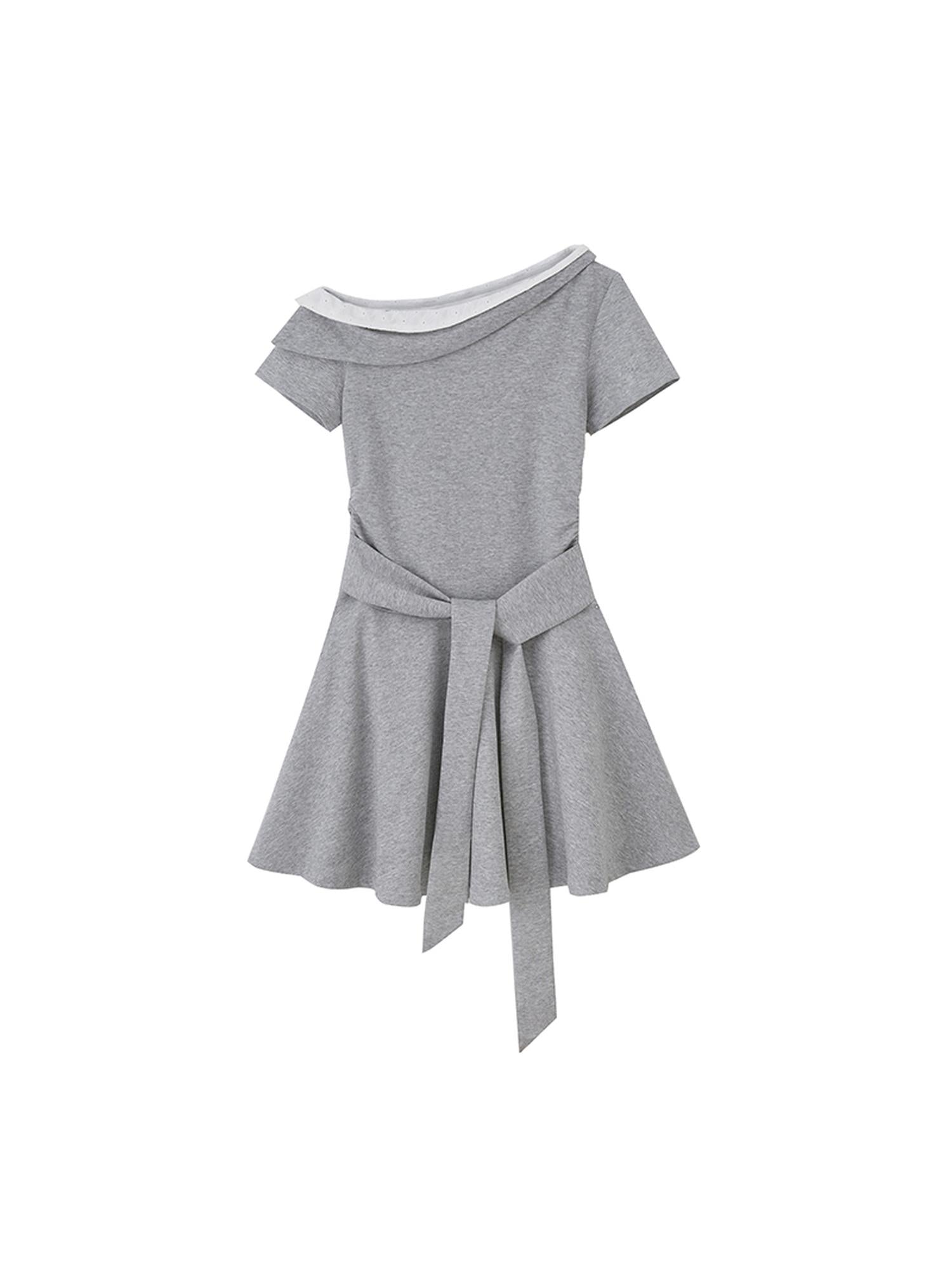 DIDDI MODA Color Block Asymmetric Tie Waist Dress