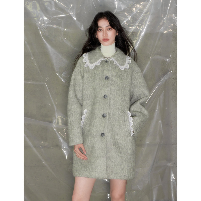 DIDDI MODA Vintage Crochet Lace Peacoat With Horn Buttons