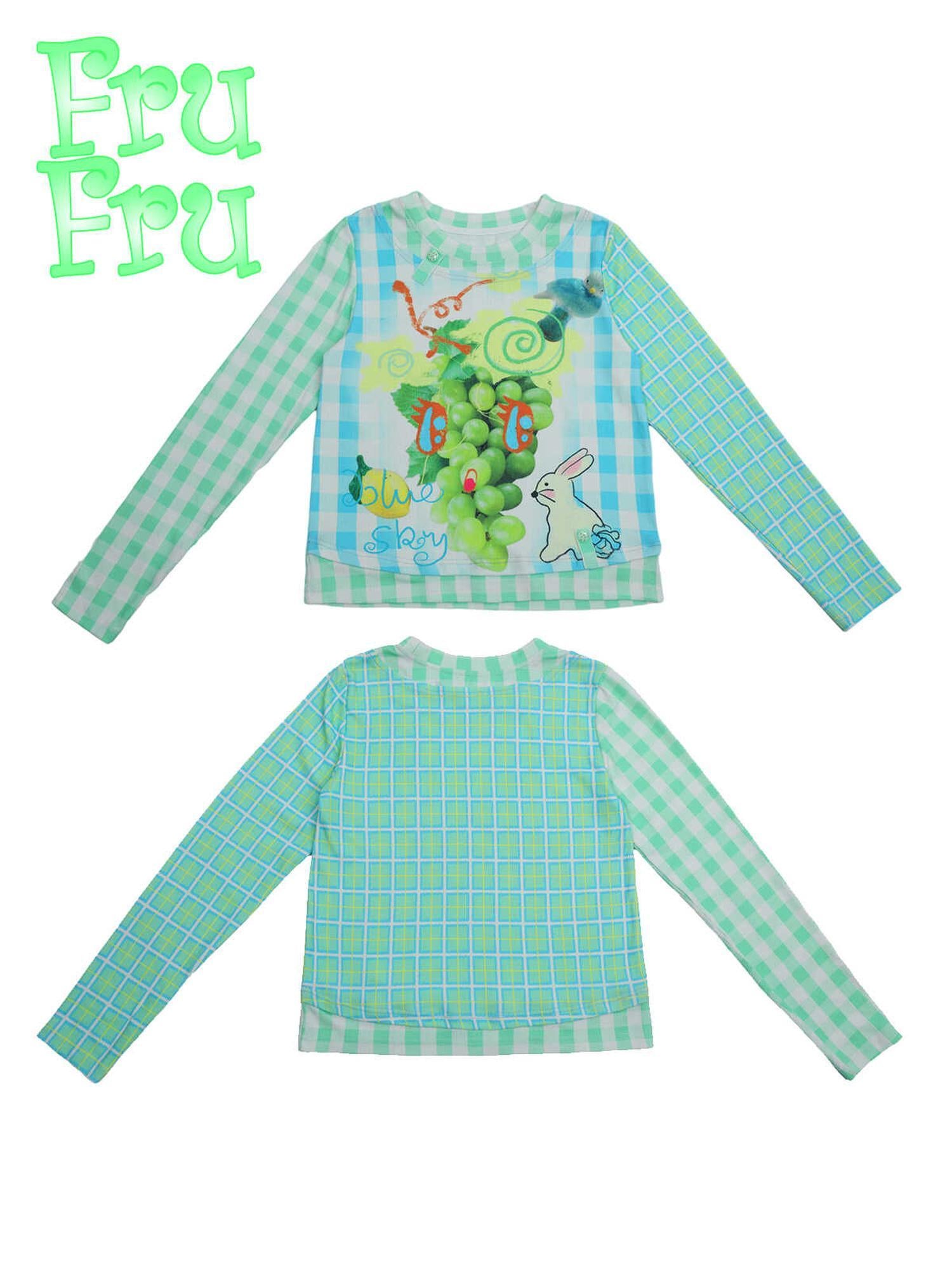 Frufru Gulu Autumn Green Plaid Grape Print Cute Long Sleeve T Shirt