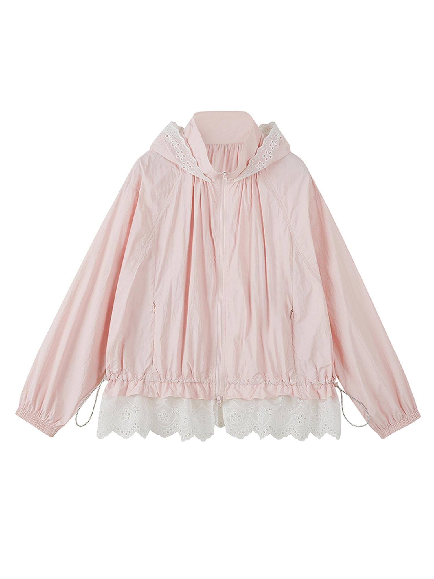 DIDDI MODA Summer Breeze Lace Trim Sun Protection Hoodie Shorts Set