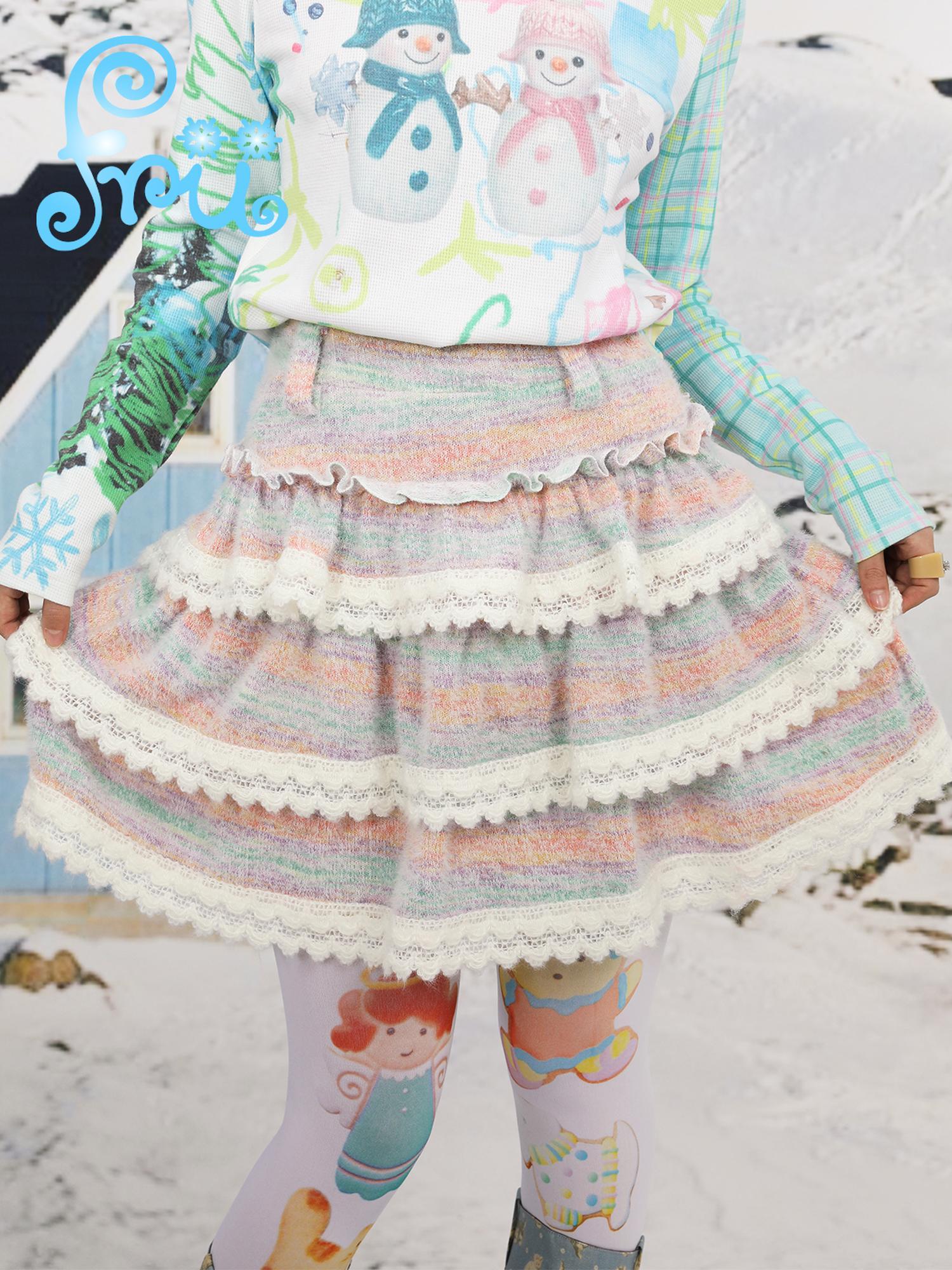 Frufru Gulu Y2K Rainbow Duo Cake Contrast Winter Pastel Dress Match