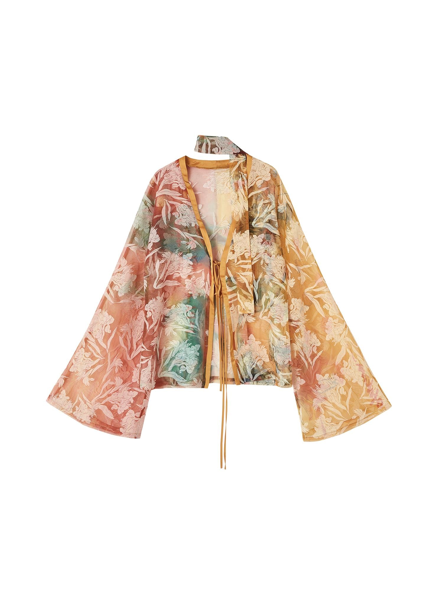 OfAkiva Hand-Painted Floral Print Boho Kimono Cardigan Cover-Up