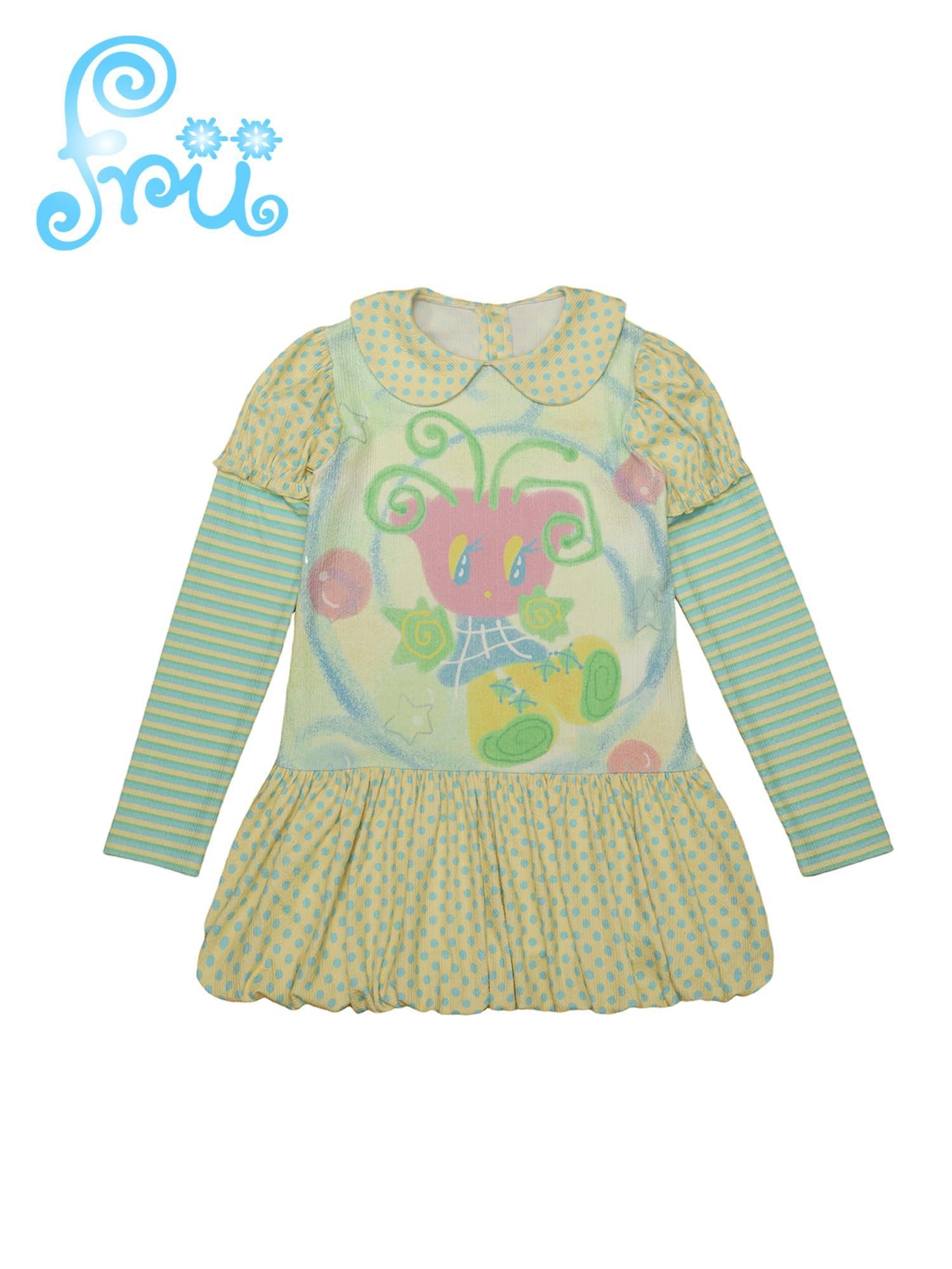 Frufru Gulu Yellow Tulip Puff Sleeve Dress With Peter Pan Collar