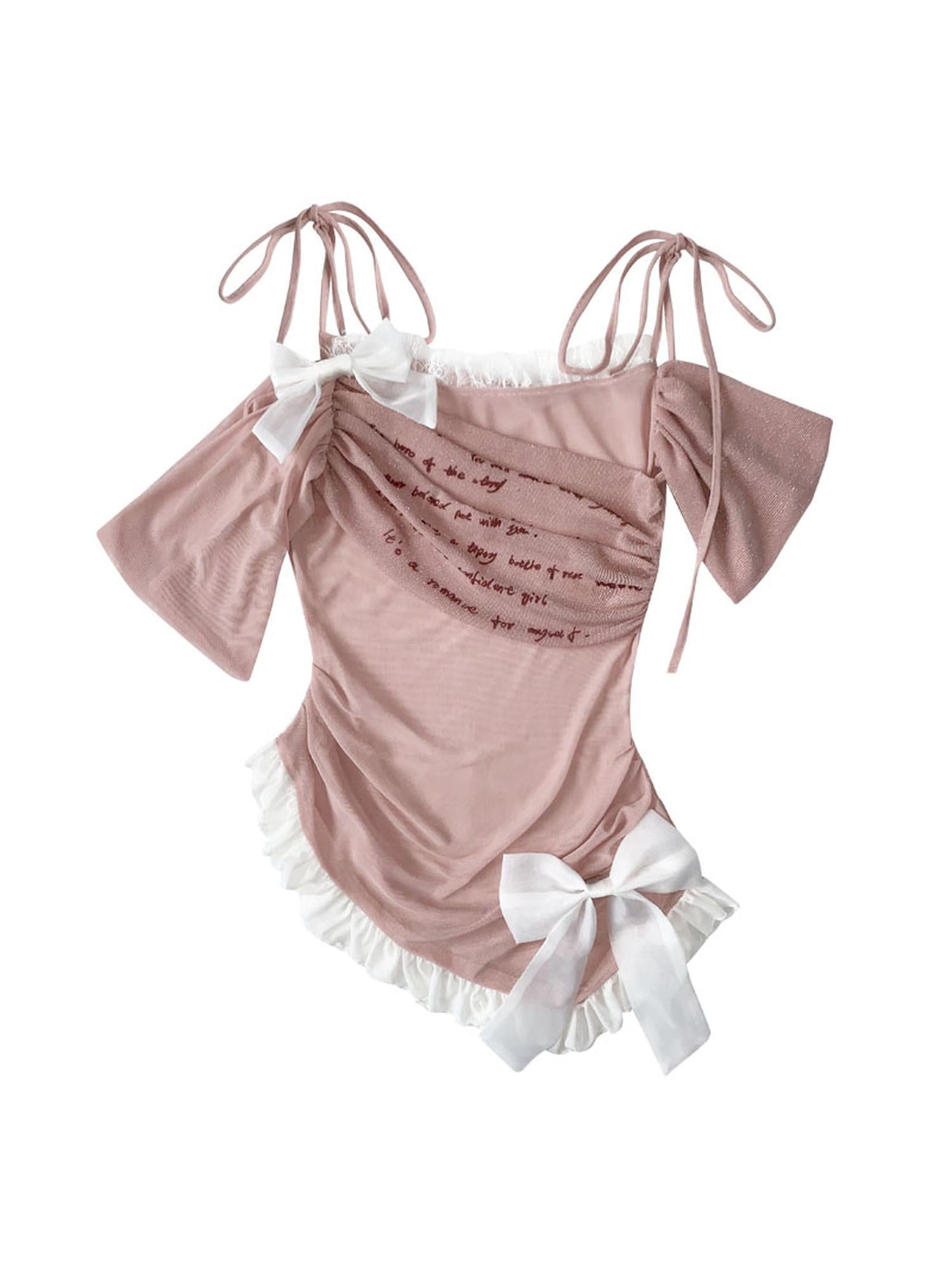 WSW WUSHENWU Pink Blue Asymmetrical Ballet Stretch Mesh Top