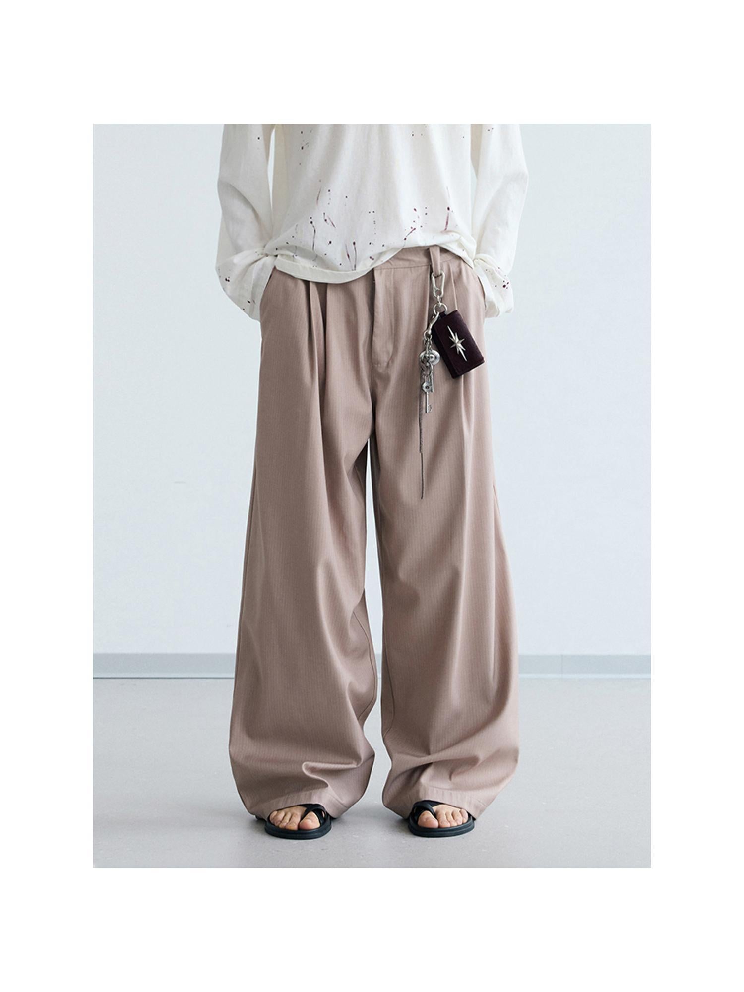Peoplesense Versatile Draped Straight Pants Polyester Blend Loose Fit