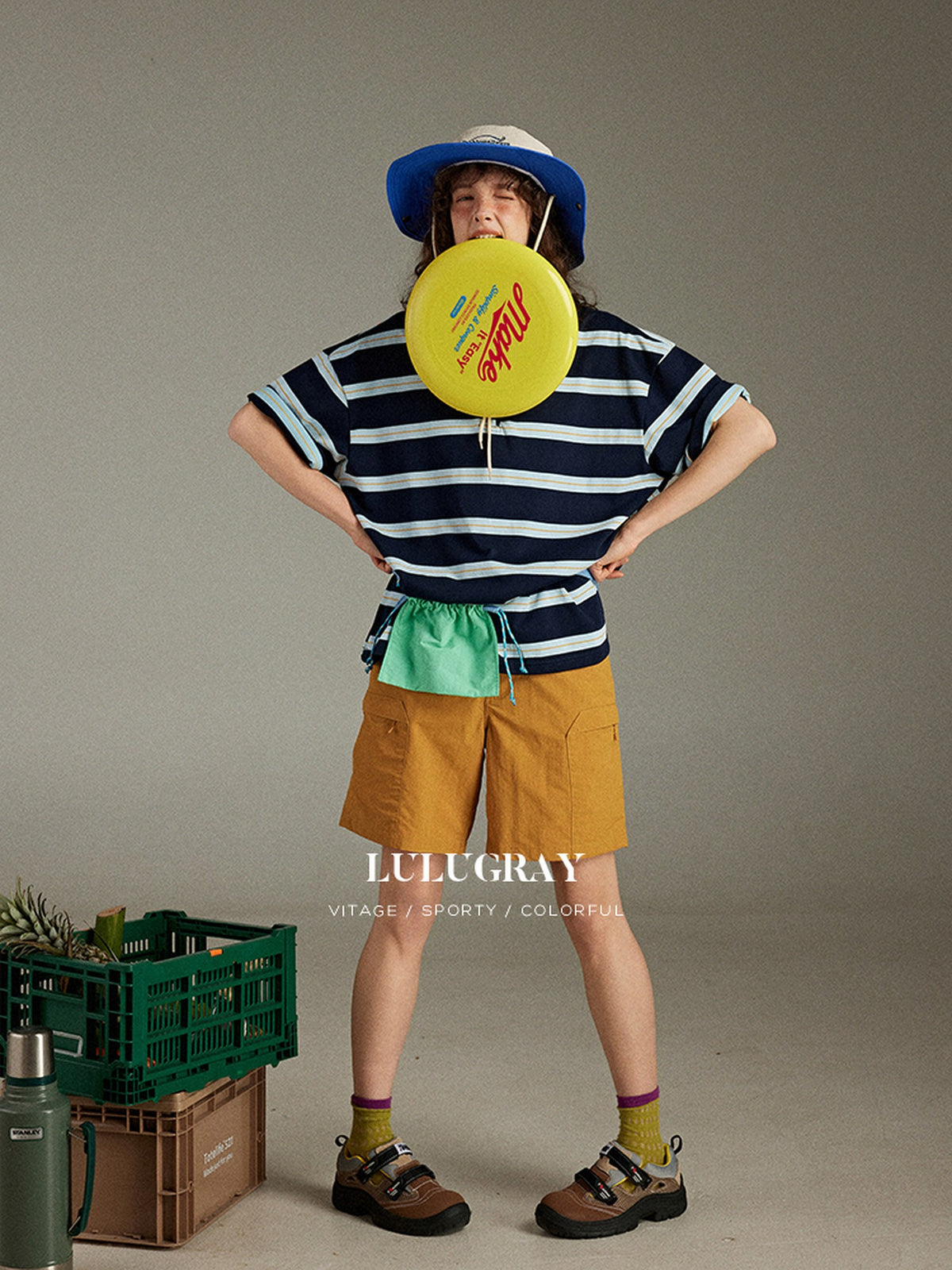 lulugray Colorblock Patchwork Striped Loose Polo Collar Women&