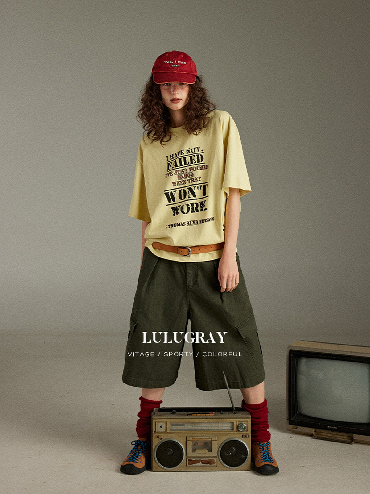 lulugray Letter Print Crew Neck Loose Mid Length Women&
