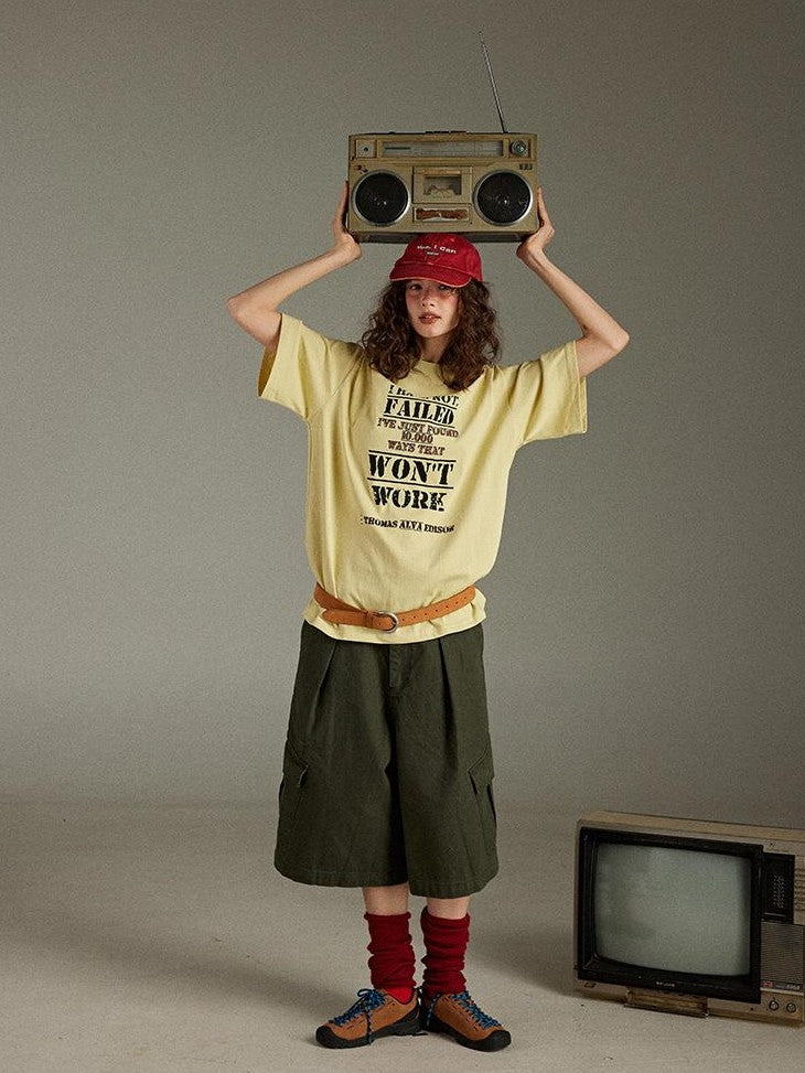lulugray Letter Print Crew Neck Loose Mid Length Women&