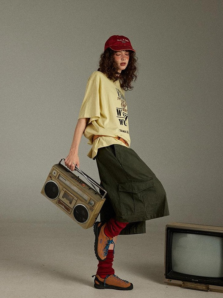 lulugray Letter Print Crew Neck Loose Mid Length Women&