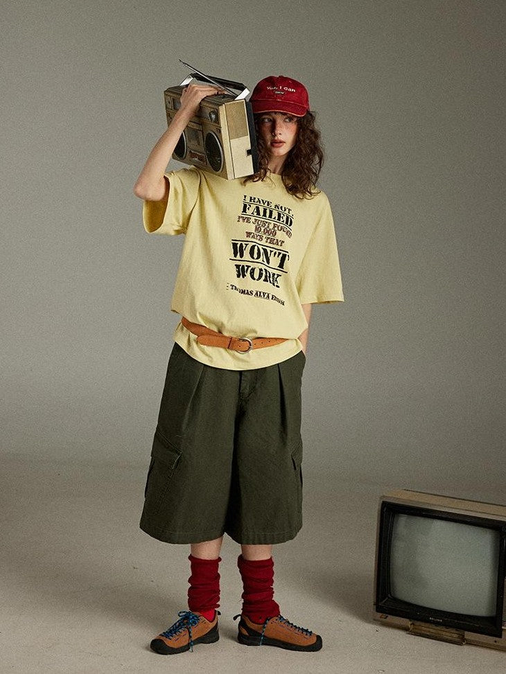 lulugray Letter Print Crew Neck Loose Mid Length Women&