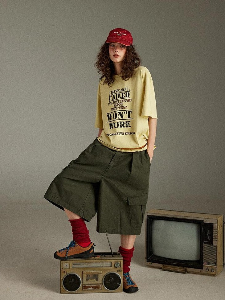 lulugray Letter Print Crew Neck Loose Mid Length Women&