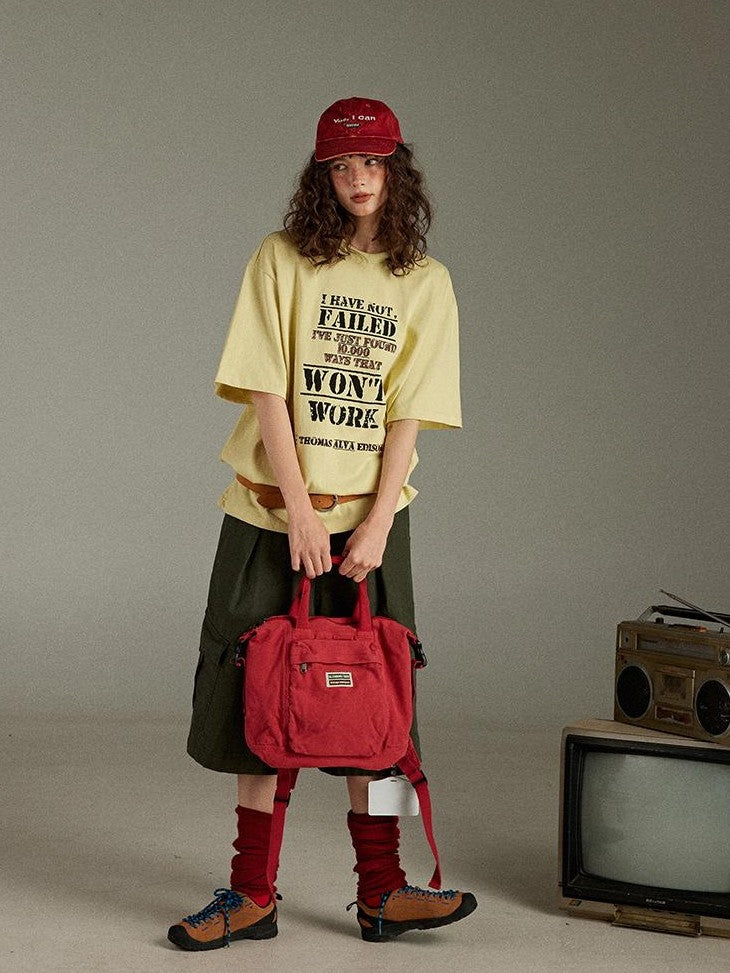 lulugray Letter Print Crew Neck Loose Mid Length Women&