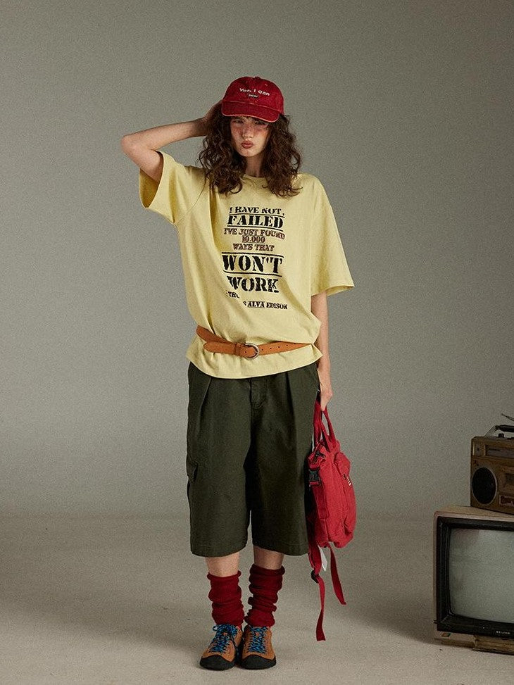 lulugray Letter Print Crew Neck Loose Mid Length Women&