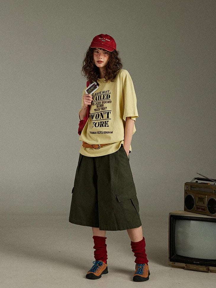 lulugray Letter Print Crew Neck Loose Mid Length Women&