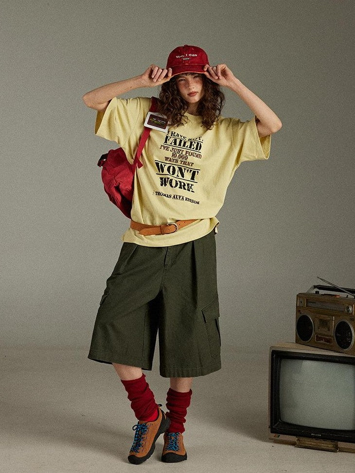lulugray Letter Print Crew Neck Loose Mid Length Women&