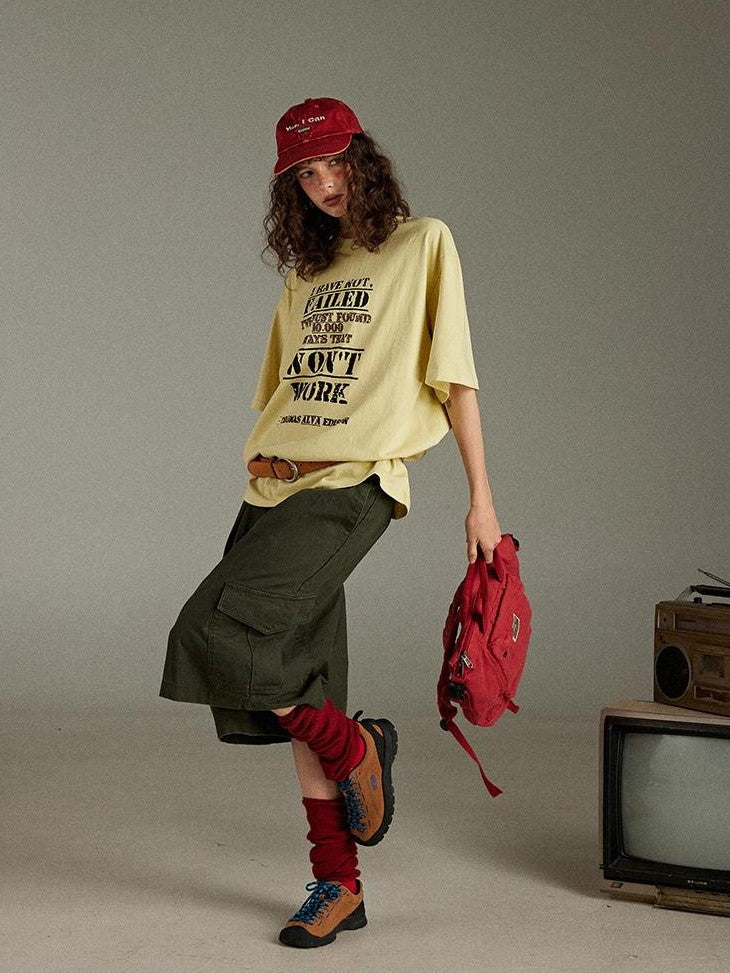 lulugray Letter Print Crew Neck Loose Mid Length Women&