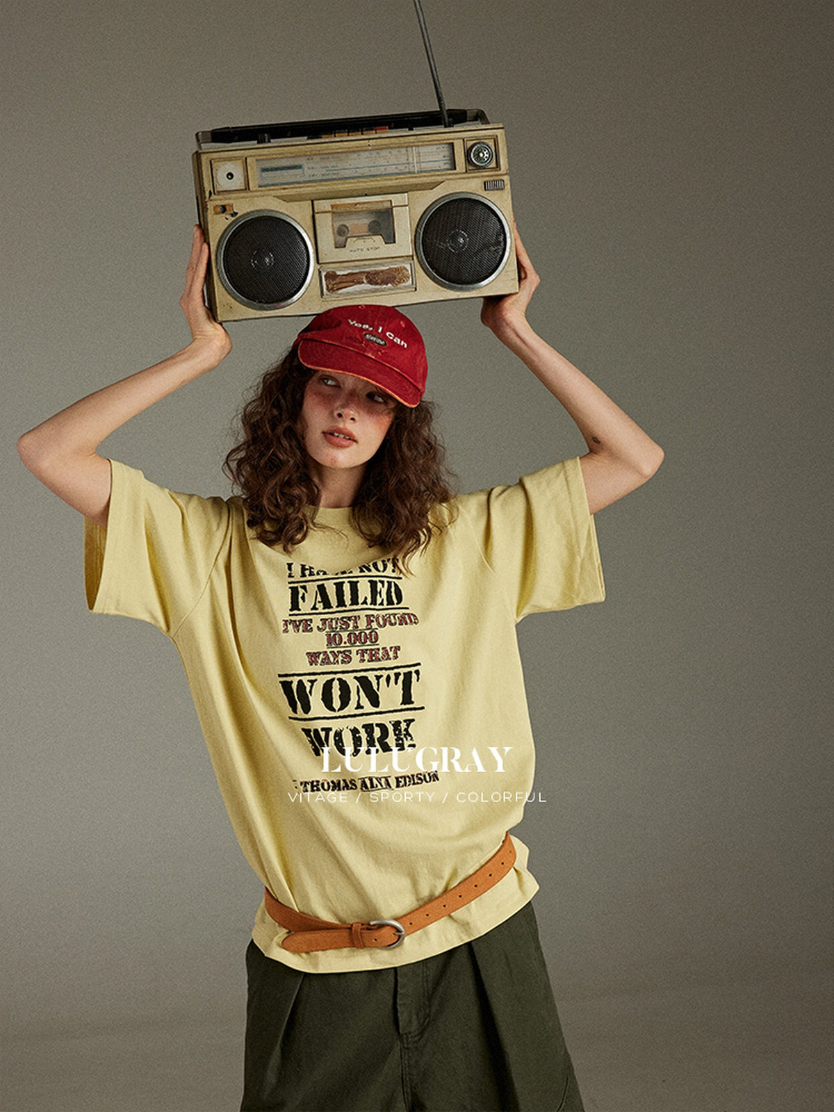 lulugray Letter Print Crew Neck Loose Mid Length Women&
