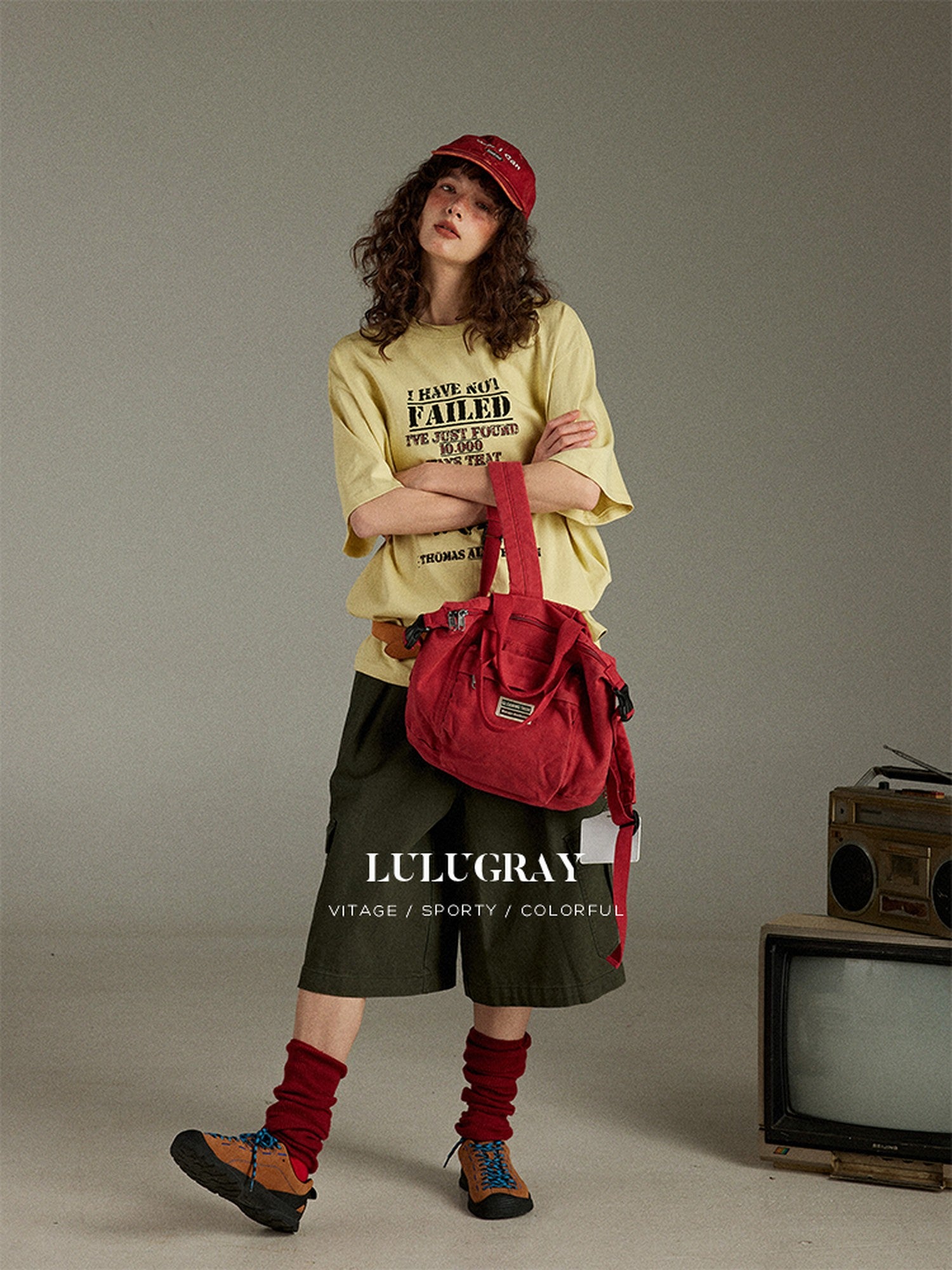 lulugray Letter Print Crew Neck Loose Mid Length Women&
