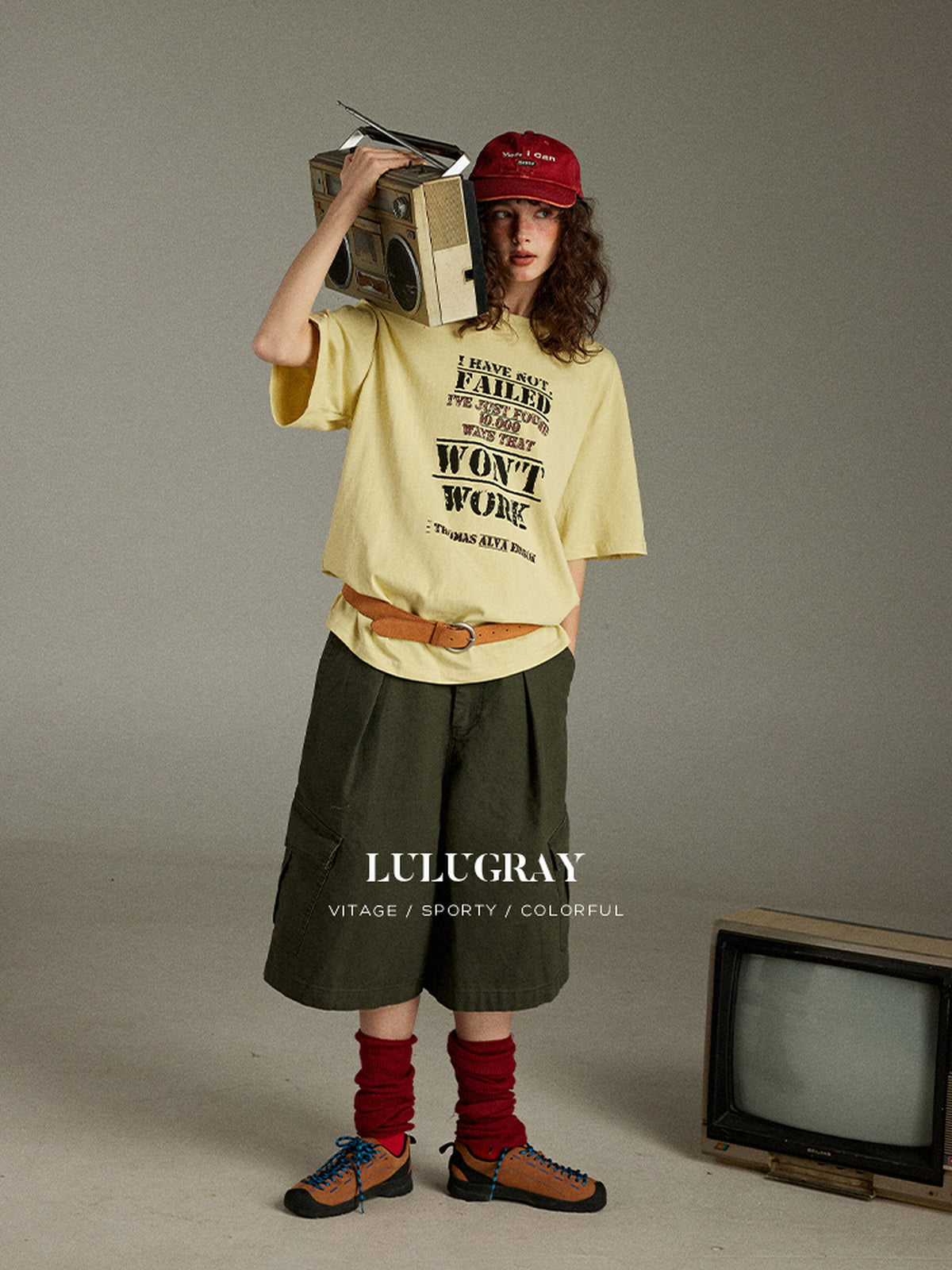 lulugray Letter Print Crew Neck Loose Mid Length Women&