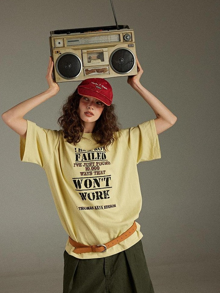 lulugray Letter Print Crew Neck Loose Mid Length Women&