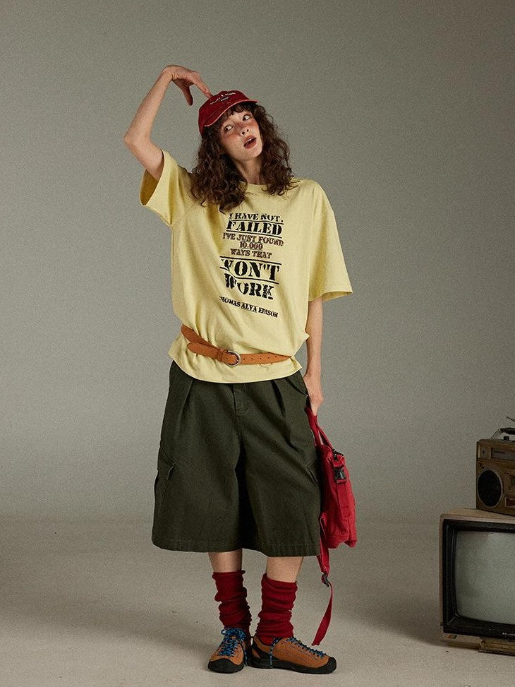 lulugray Letter Print Crew Neck Loose Mid Length Women&