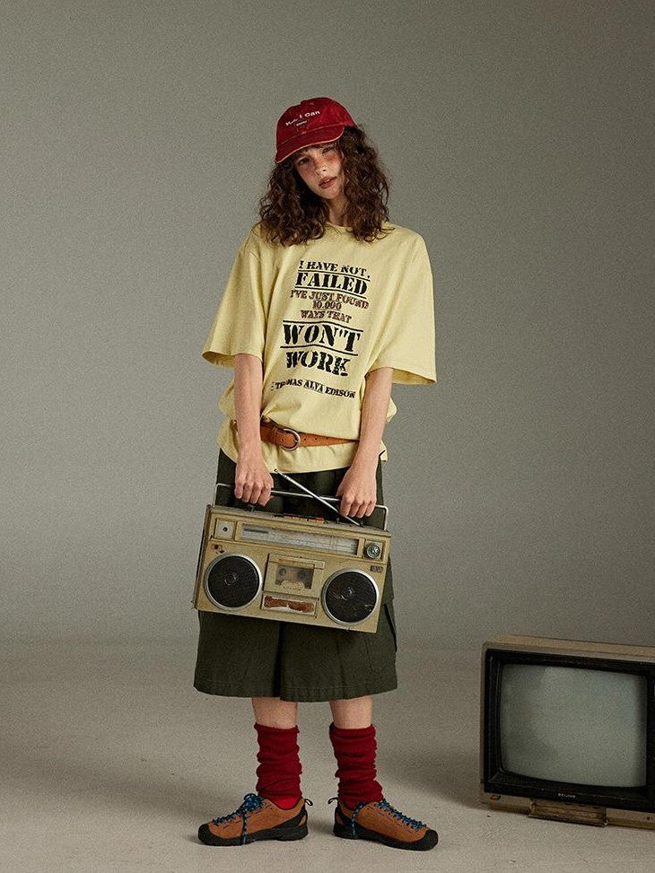 lulugray Letter Print Crew Neck Loose Mid Length Women&