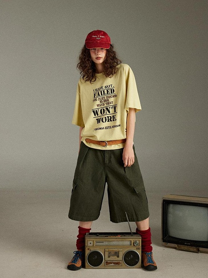 lulugray Letter Print Crew Neck Loose Mid Length Women&
