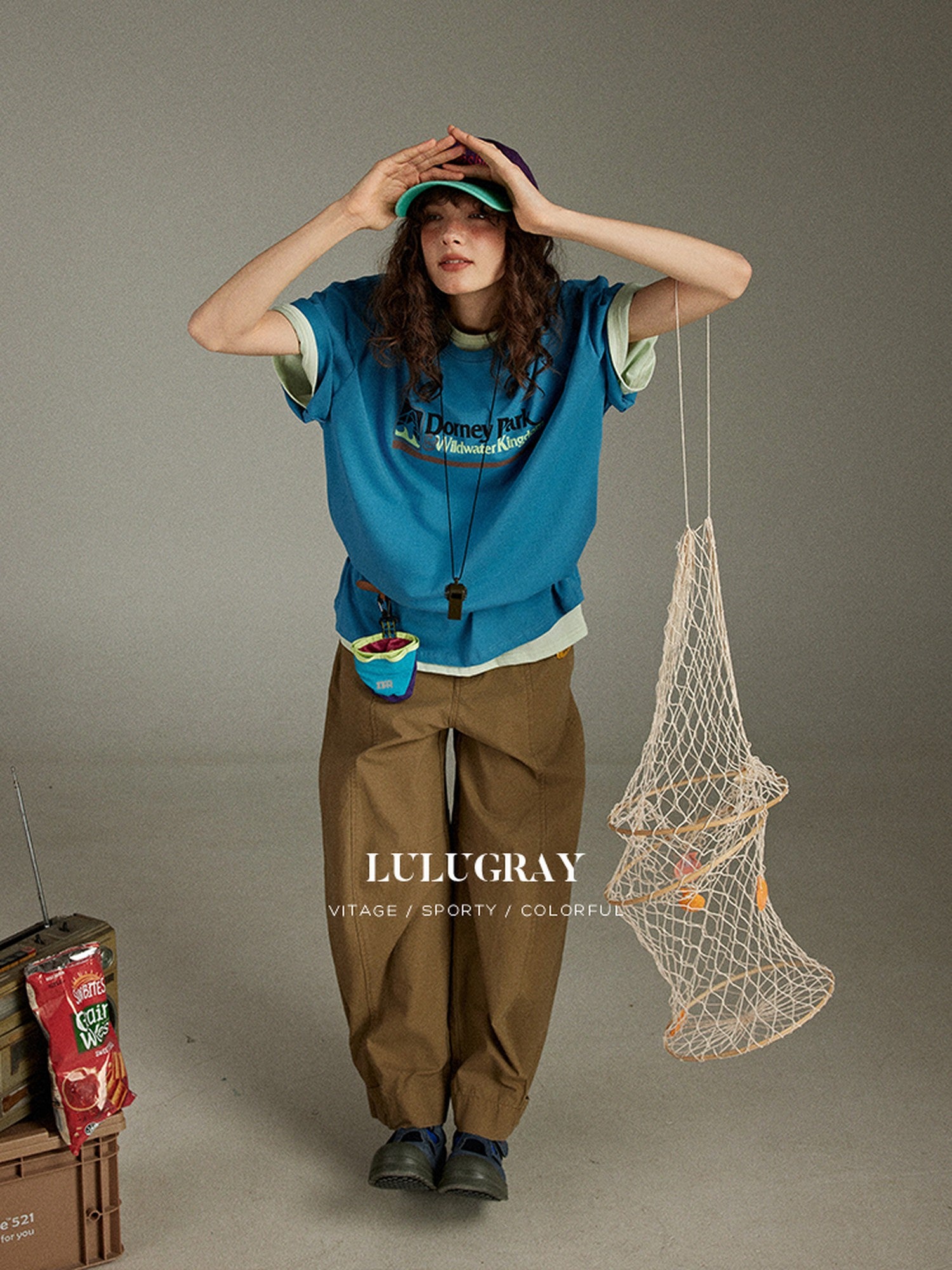 lulugray Loose Colorblock Letter Print Women&