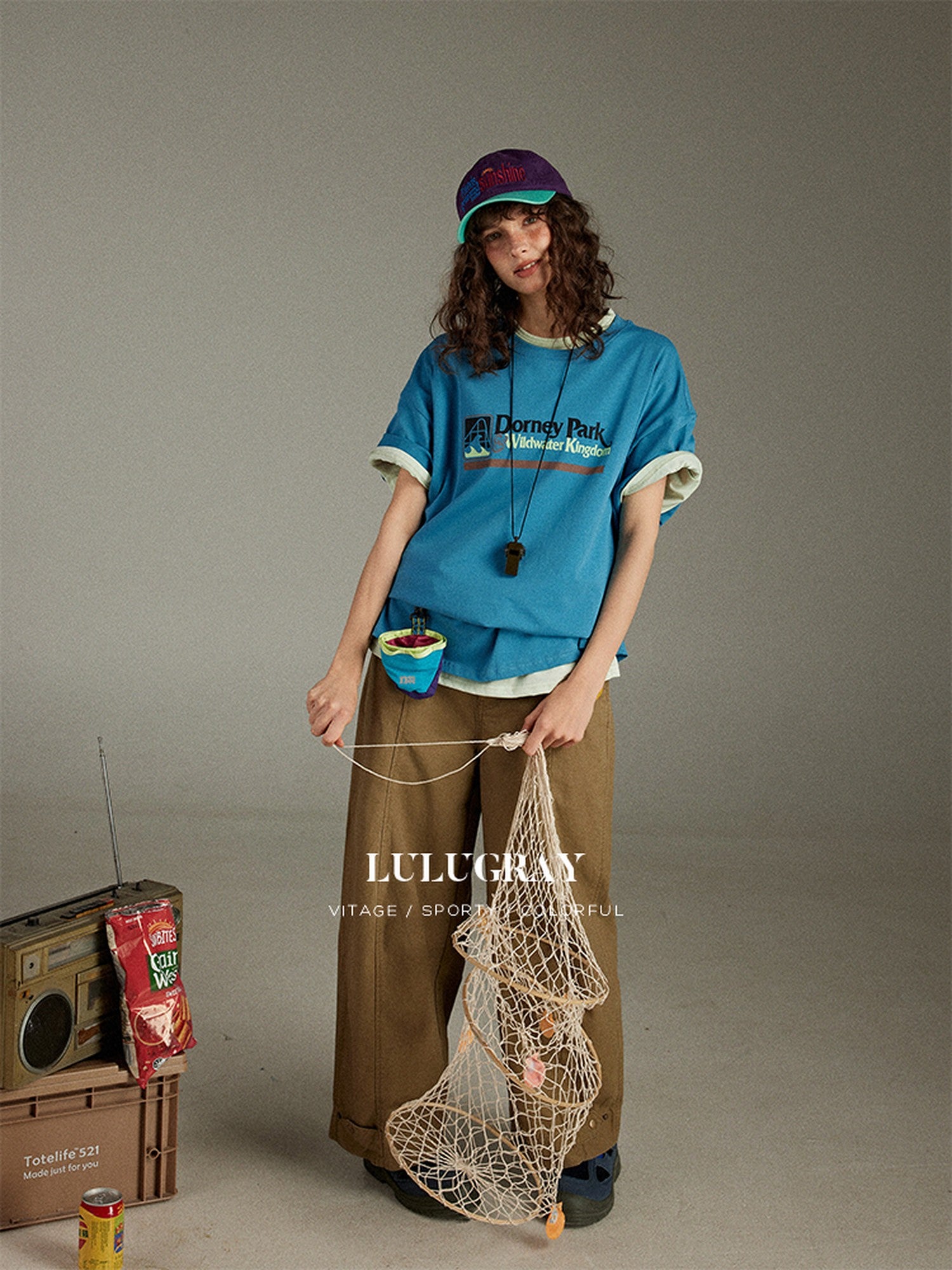 lulugray Loose Colorblock Letter Print Women&