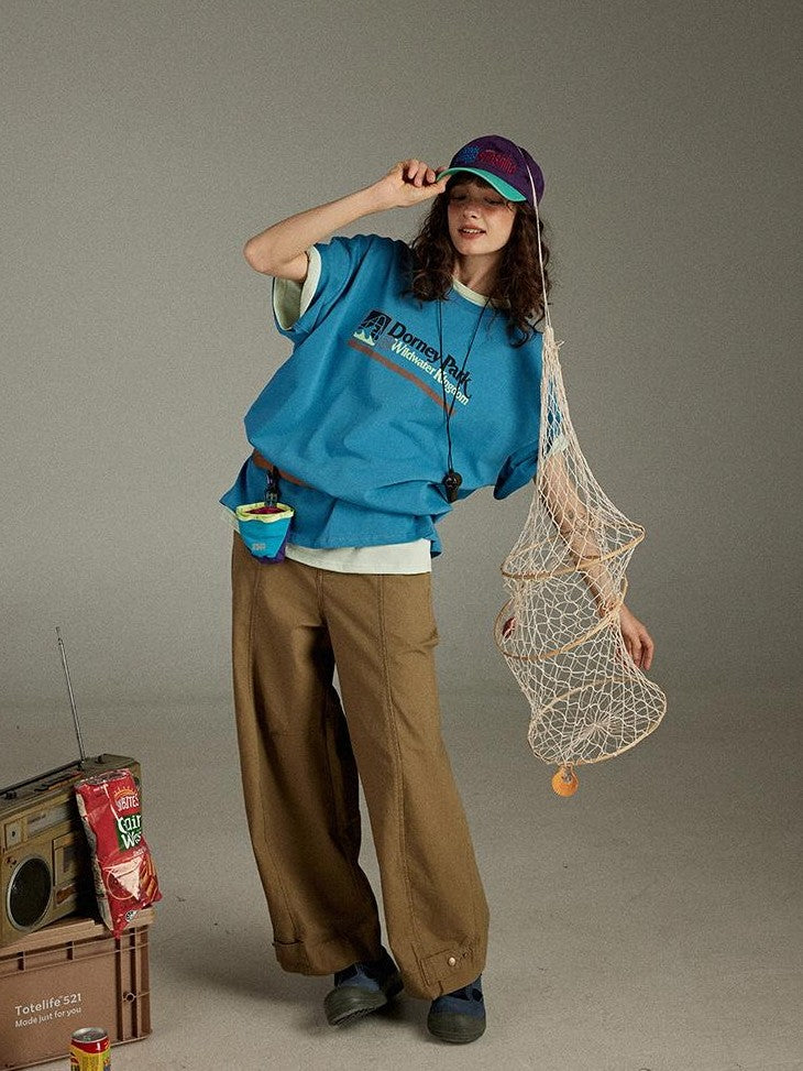lulugray Loose Colorblock Letter Print Women&