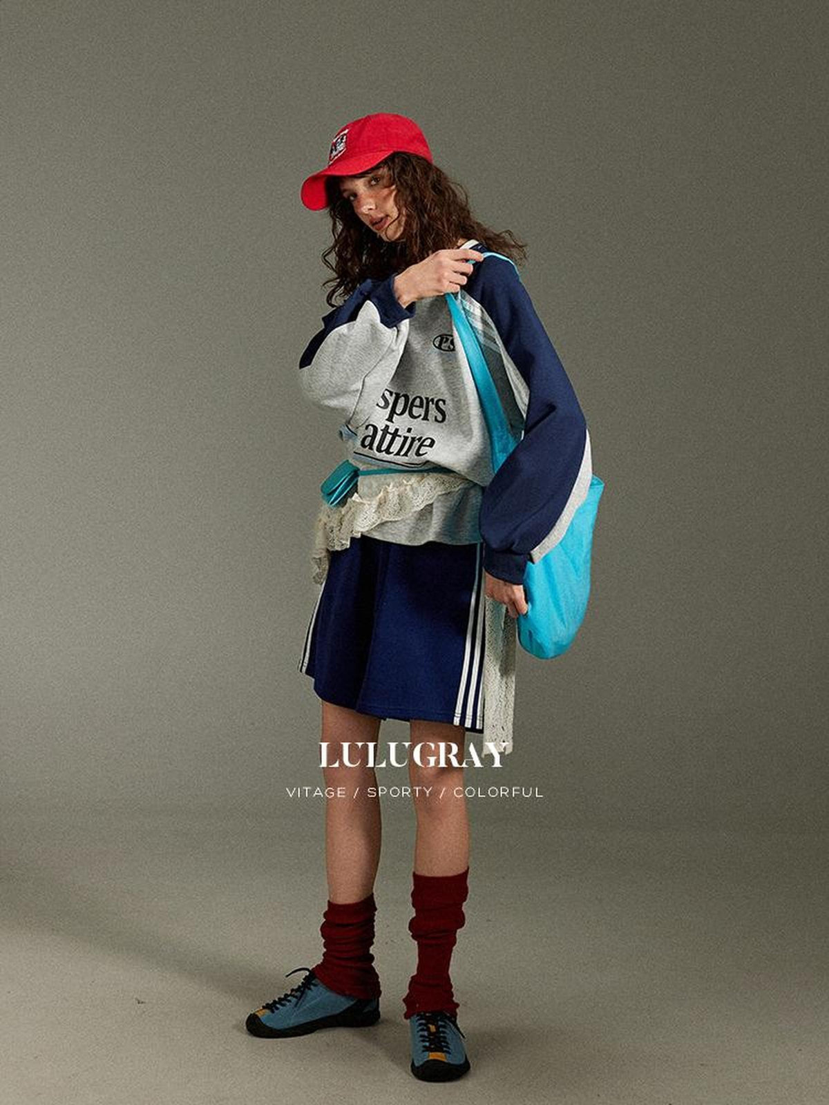 lulugray Retro American Colorblock Letter Print Raglan Women&