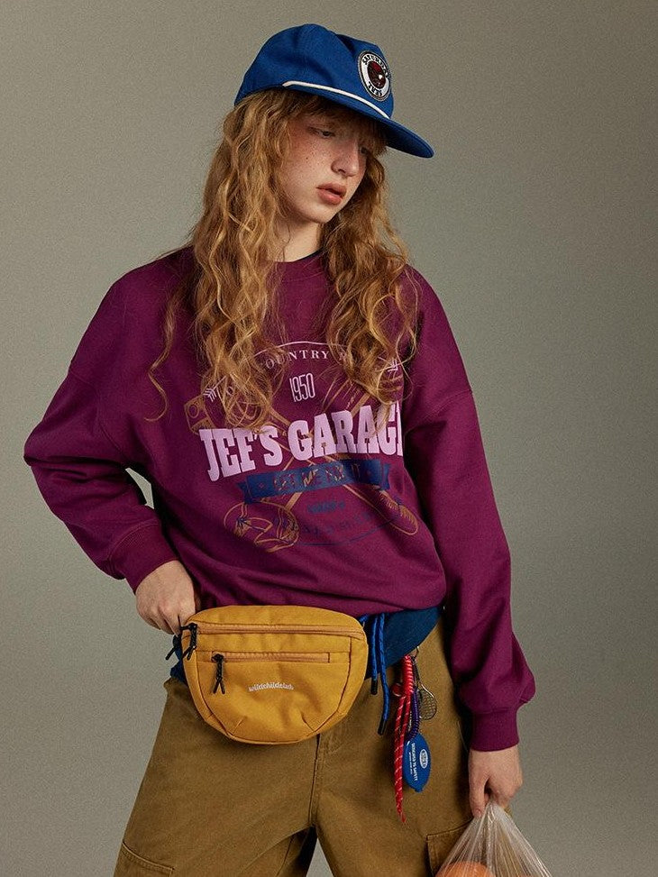 lulugray Retro Colorblock Printed Crewneck Loose Fit Long Sleeve Women&