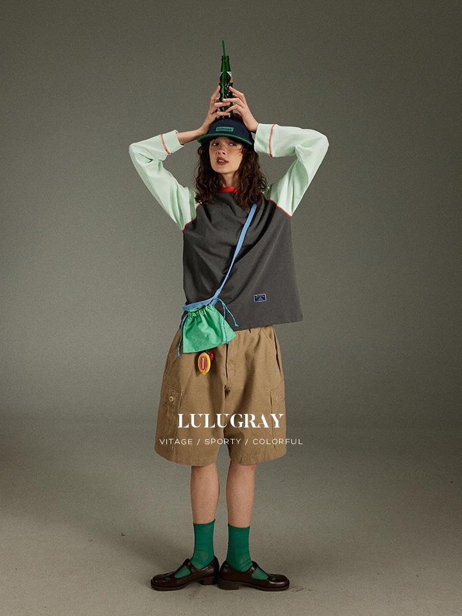 lulugray Retro Colorblock Raglan Printed Women&