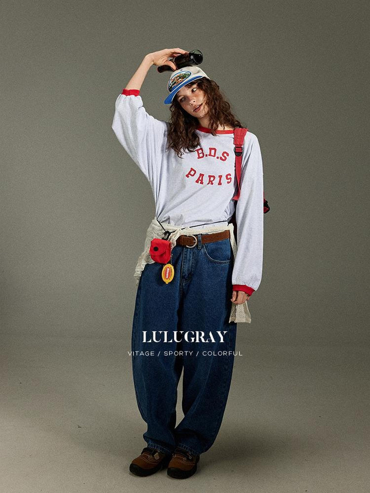 lulugray Retro Letter Print Loose Round Neck Women&