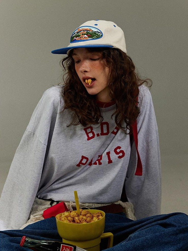 lulugray Retro Letter Print Loose Round Neck Women&
