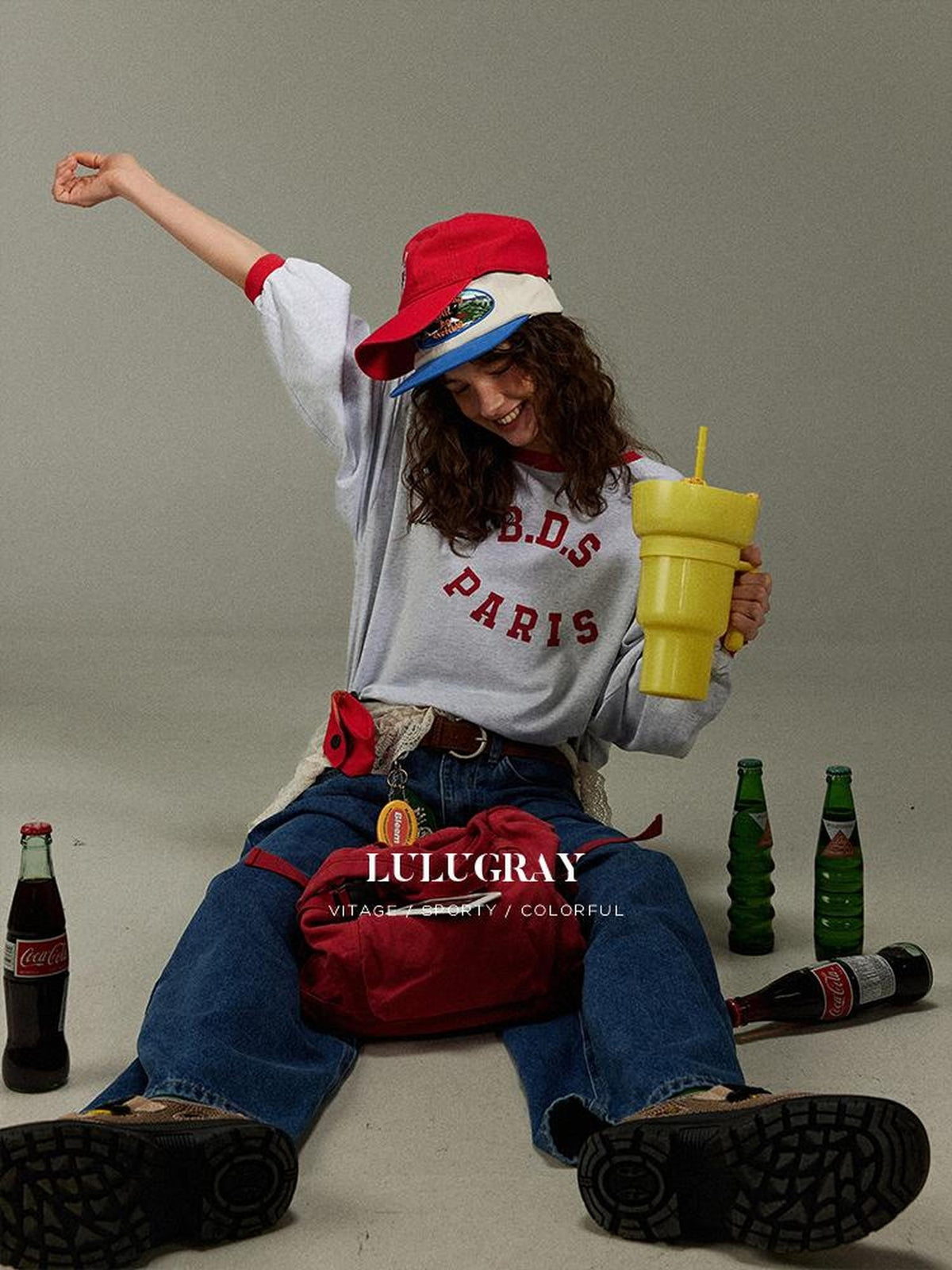 lulugray Retro Letter Print Loose Round Neck Women&